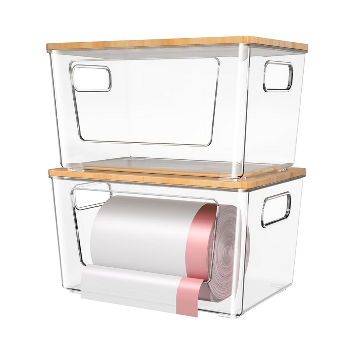 Bamboo Lid Stackable Trashbag Dispenser