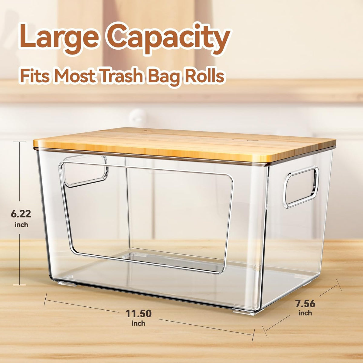 Bamboo Lid Stackable Trashbag Dispenser