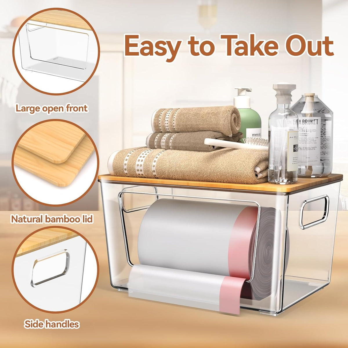 Bamboo Lid Stackable Trashbag Dispenser