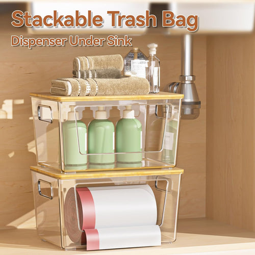 Bamboo Lid Stackable Trashbag Dispenser