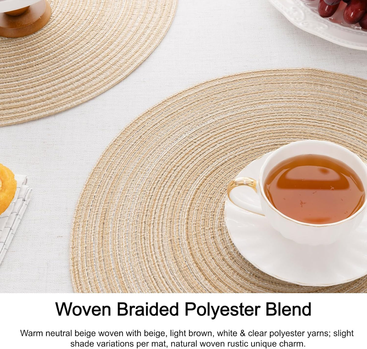 Round Braided Placemats Set of 4 Washable Place